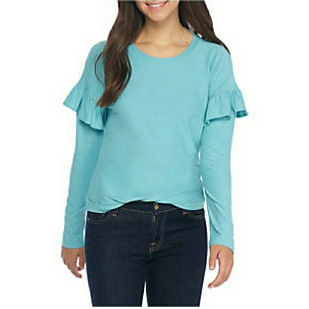Blue Ruffle Sleeve Shirt